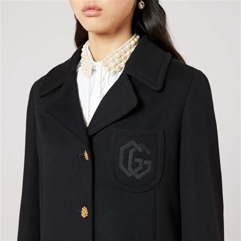 gucci corduroy jacket with buttons embroidery|Double G embroidery wool coat in black .